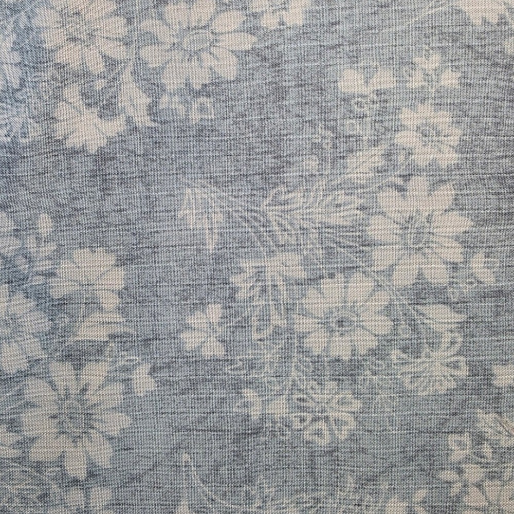 Cotton Fabric Blue White Floral Print 42in Width x 0.75yd Length